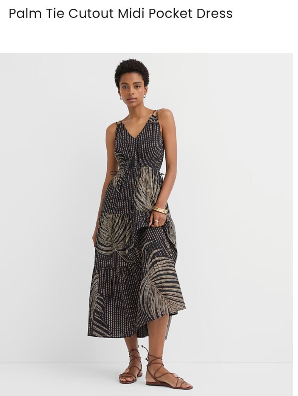 Palm Tie Cutout Midi Dress in Black and Gold